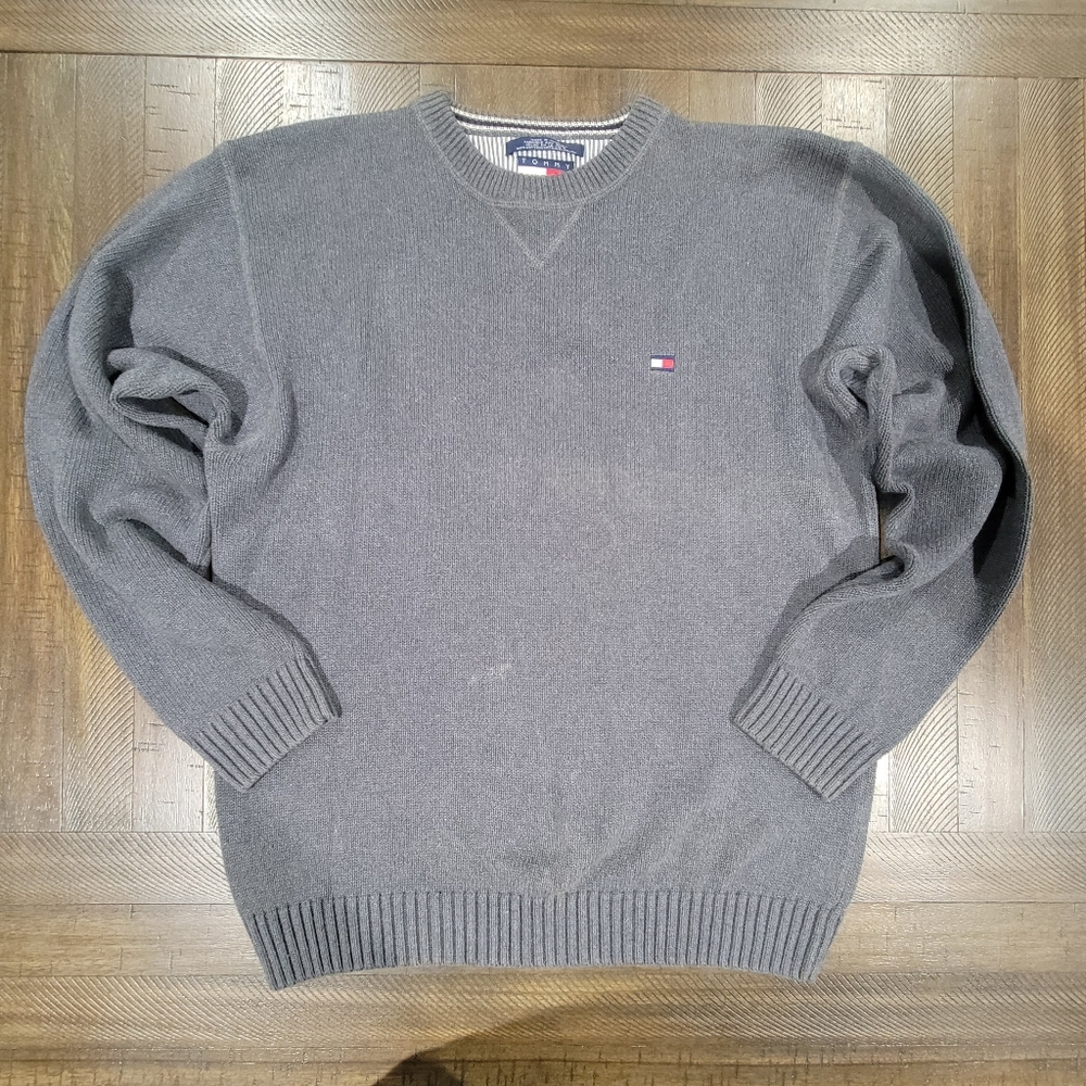 Tommy Hilfiger Grey Small Flag Stiched Casual knit Sweater Mens Large
